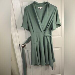 She + Sky Sage Green Midi Wrap Dress